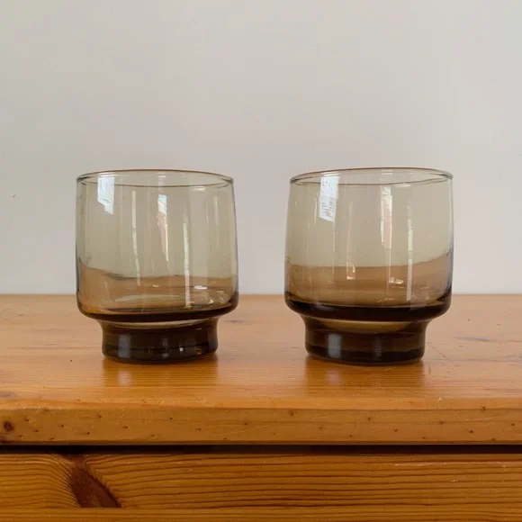 {SOLD} NIB Set mid-century modern smoky rock glasses by Libbey Co - Picture 2 of 12